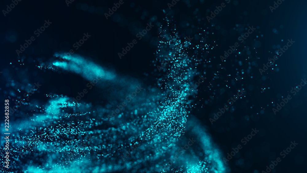 Fototapete Big data visualization. Digital background. Analytics representation. Wave of particles. 4k rendering.