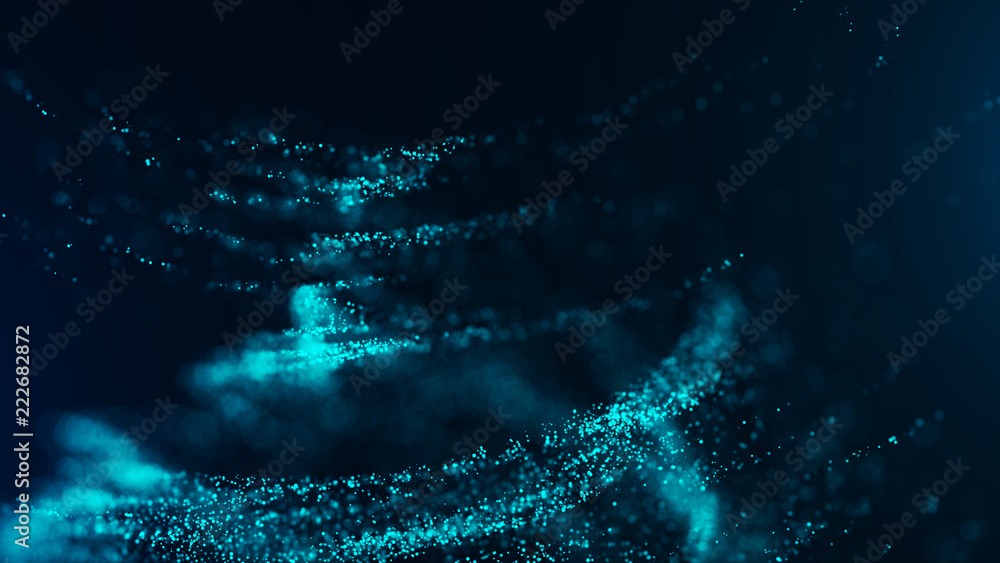 Poster Big data visualization. Digital background. Analytics representation. Wave of particles. 4k rendering.