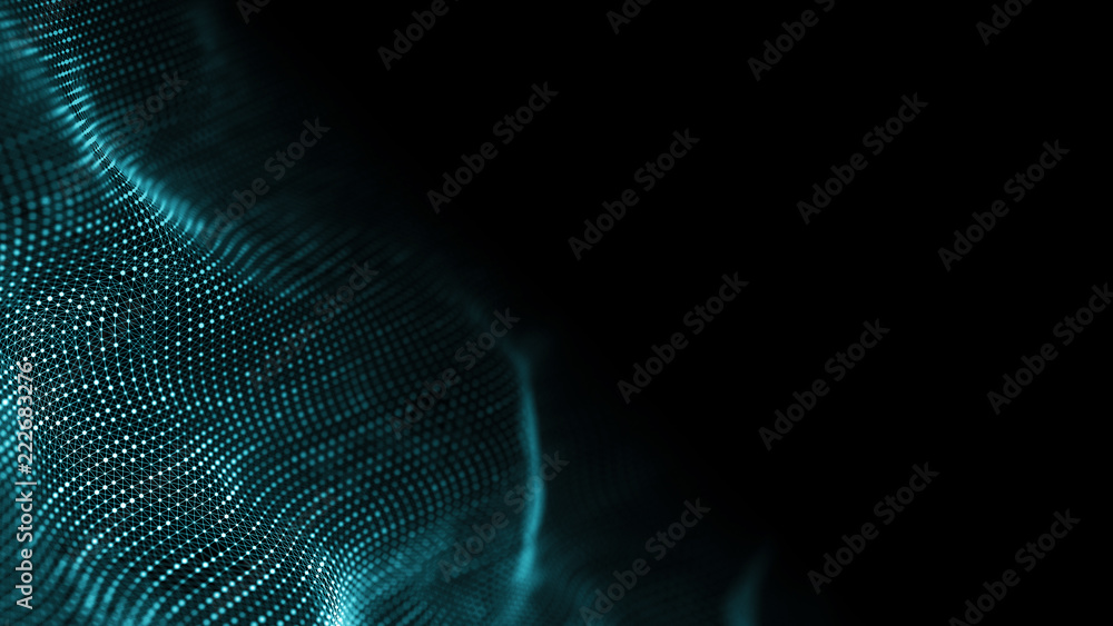 Fototapete Data technology background. Abstract background. Connecting dots and lines on dark background. 3D rendering. 4k.