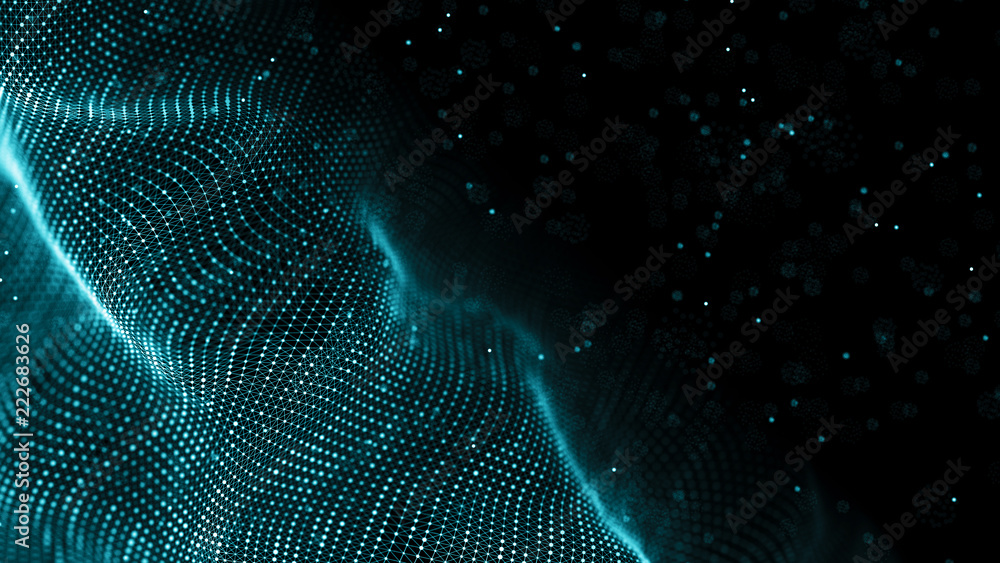 Aufkleber Data technology background. Abstract background. Connecting dots and lines on dark background. 3D rendering. 4k.
