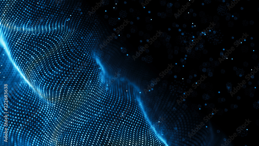 Fototapete Data technology background. Abstract background. Connecting dots and lines on dark background. 3D rendering. 4k.