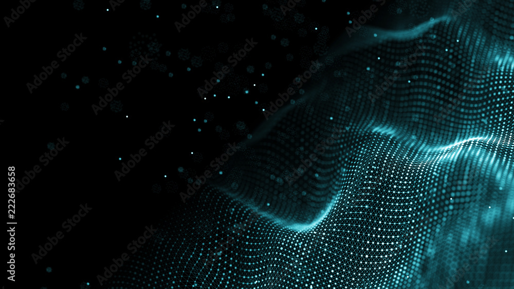 Fototapete Data technology background. Abstract background. Connecting dots and lines on dark background. 3D rendering. 4k.
