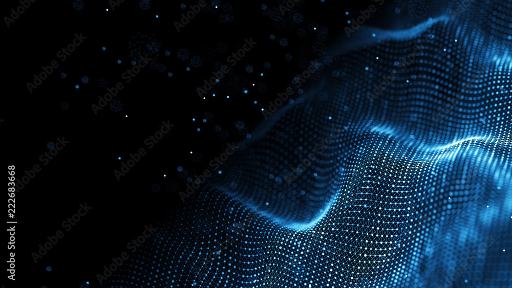 Fototapete Data technology background. Abstract background. Connecting dots and lines on dark background. 3D rendering. 4k.