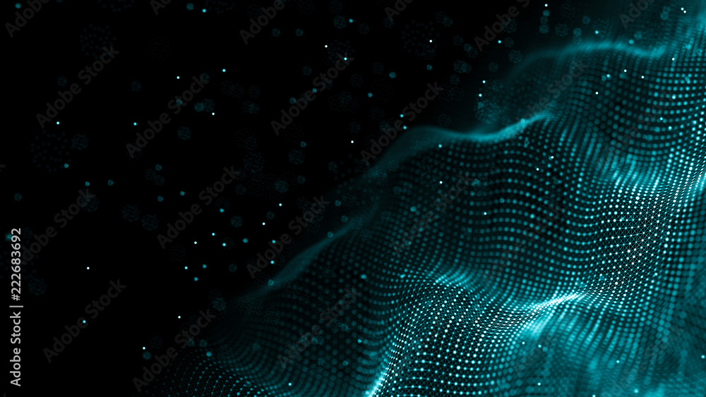 Fototapete Data technology background. Abstract background. Connecting dots and lines on dark background. 3D rendering. 4k.