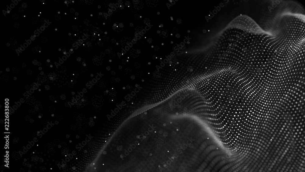 Aufkleber Data technology background. Abstract background. Connecting dots and lines on dark background. 3D rendering. 4k.
