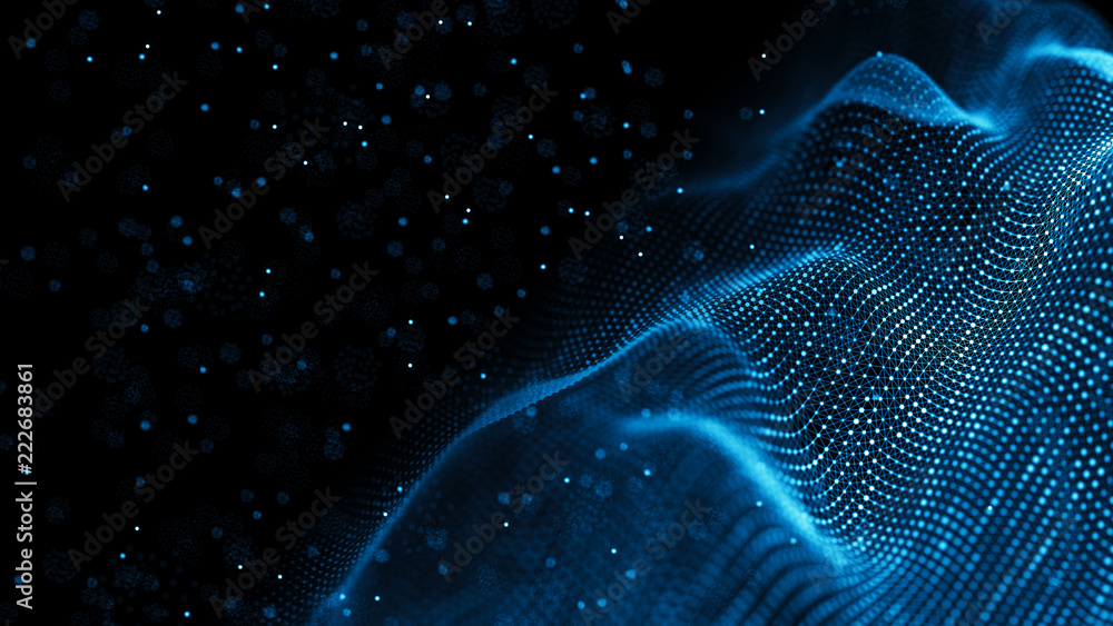 Fototapete Data technology background. Abstract background. Connecting dots and lines on dark background. 3D rendering. 4k.