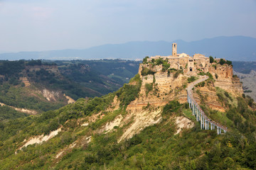 Civita di Bagnoregio, ancient village in central Italy. The town is noted for its striking position...