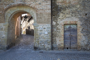 Old gate to the medieval town of Mercatello sul Metauro, Marche, Italy.