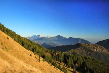 Fototapeta na wymiar A mountain alpine landscape of Kamnik Savinja Alps