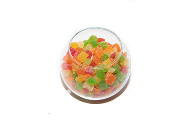 Dried pineapple on a white background. Candied fruit on white background.