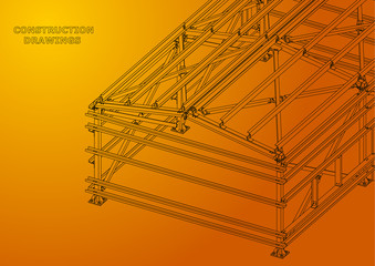 Building. Metal constructions. Volumetric. Orange