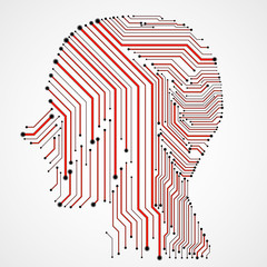 Abstract human head with circuit board. Vector