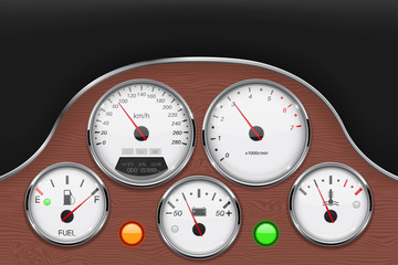 Car dashboard panel decorated with wood