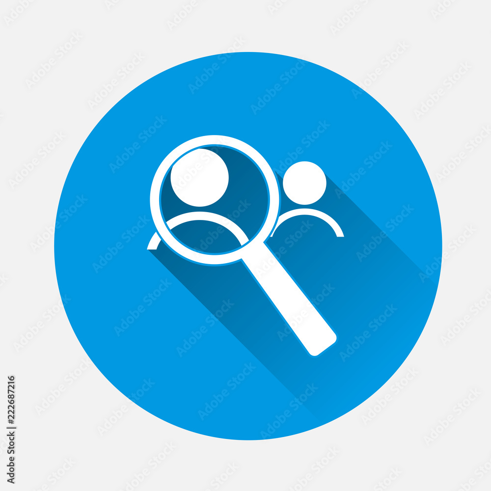 Poster vector image icon of man and magnifier. magnifying glas on blue background. flat image magnifier wit