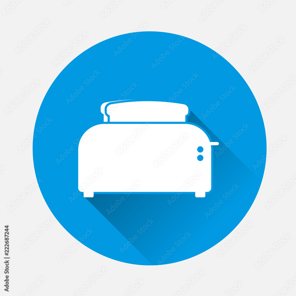 Poster vector image of a toaster and bread. kitchen appliances on blue background. flat image toaster with 