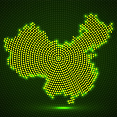 Abstract China map of glowing radial dots