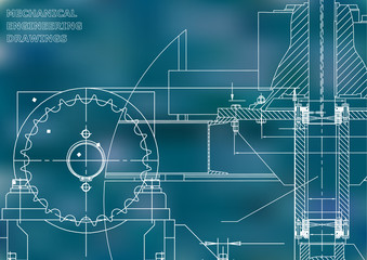 Blueprints. Engineering backgrounds. Mechanical engineering drawings. Cover. Technical Design. Blue. Grid