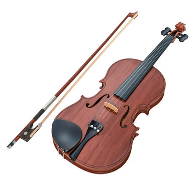 Violin and bow, 3D rendering