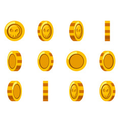 Cartoon golden coin with spinning animation, spinning coin