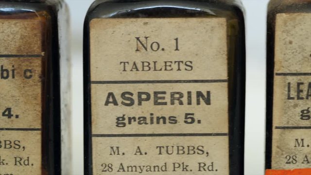 Antique aspirin bottle dating from the early 20th century. Aspirin was first launched in 1899  and remains one of the worlds most popular analgesics.