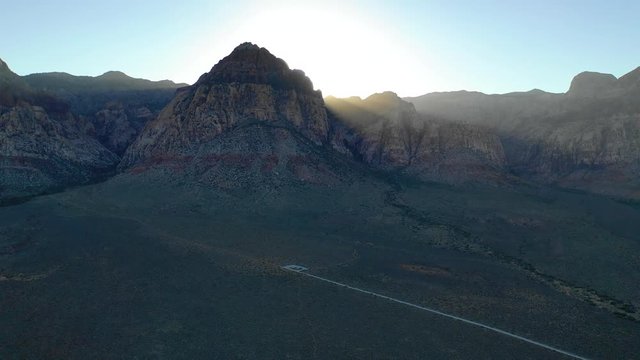 Aerial of Sun Setting Over Red Rock National Conservation Area in Nevada