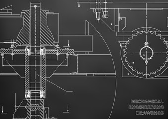 Blueprints. Mechanical engineering drawings. Cover. Banner. Technical Design. Black. Grid