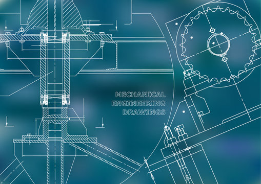 Engineering backgrounds. Technical. Mechanical engineering drawings. Blueprints. Blue. Grid