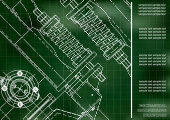 Mechanical engineering drawings. Cover, Label, Background for inscription. Corporate Identity. Green. Grid