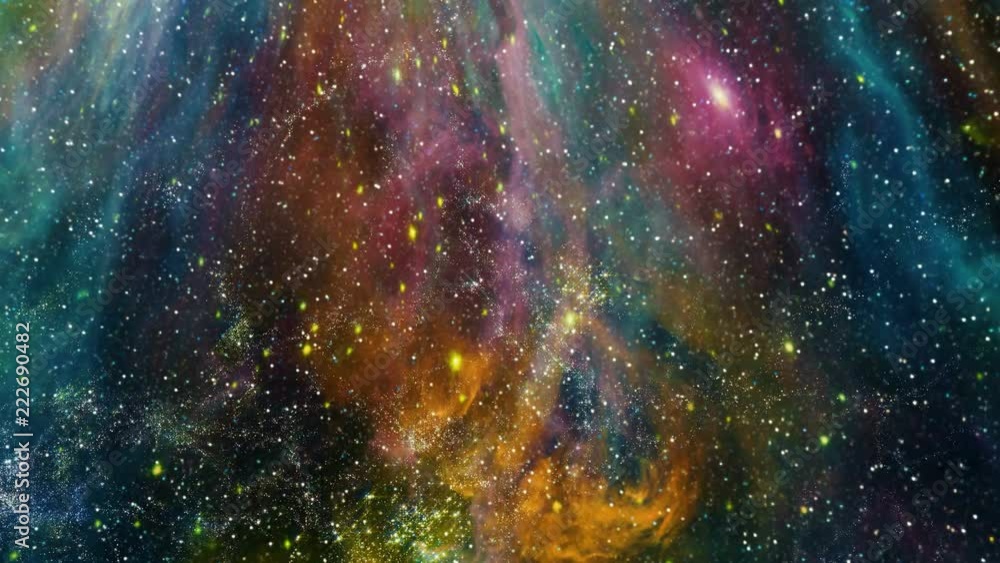 Sticker traveling through star fields in deep space (loop).