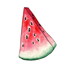 Cross sections of juicy watermelon, triangle slice or cutout, segment of fresh and ripe fruit....