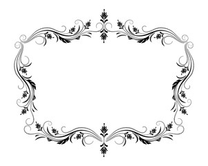 Decorative vintage frame with floral ornament in retro style isolated on white background