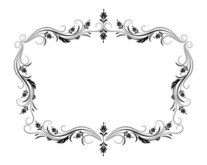 Decorative vintage frame with floral ornament in retro style isolated on white background