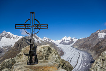 Eggishorn - top of the Aletsch Glacier - ice landscape in Alps of Switzerland, a unesco heritag