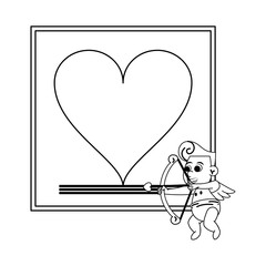 Fram with heart and cupid in black and white