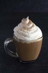Hot Mocha with Whipped Cream on a Black Background