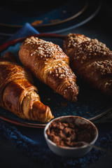 Croissants and chocolate. Morning breakfast. French breakfast