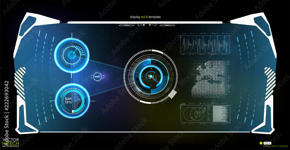 Poster Head-up display elements for the web and app. Virtual Technology Background. Futuristic user interface. Game Design.  Vector illustration HUD background outer space.