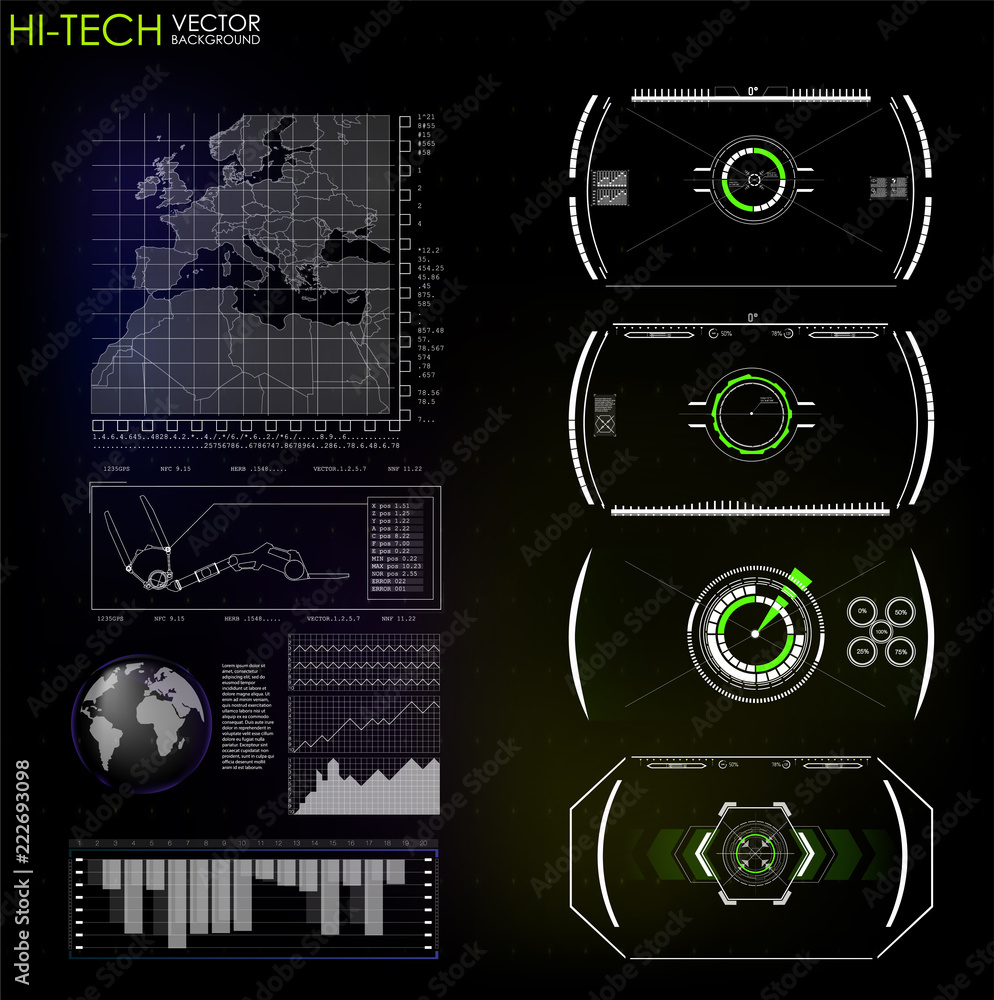 Poster head-up display elements for the web and app. virtual technology background. futuristic user interfa