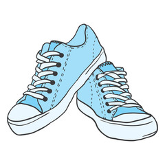Pair of blue sneakers isolated on white background - obrazy, fototapety, plakaty