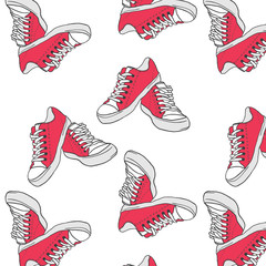 Seamless pattern with red sneakers - obrazy, fototapety, plakaty