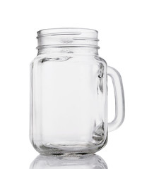 Empty glass jar isolated on white background