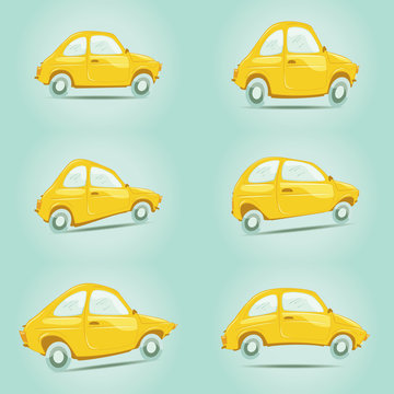 Set of yellow cartoon cars