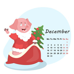 Cute month calendar with pig for December 2019