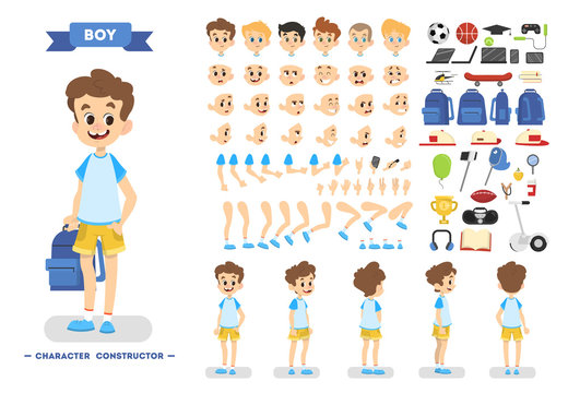 Cute young boy character set for animation