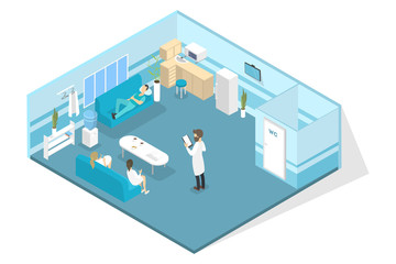 Veterinary clinic interior with doctors having break