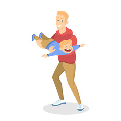 Father and son standing together and playing