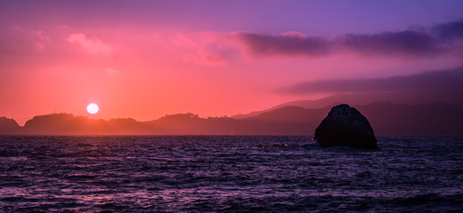 Beautiful Sunset At Marshall's Beach In San Francisco In The Summer With Wispy Clouds In The Sky
