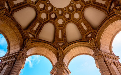 The Interior Detail Of The Large White Dome Of The Palace Of Fine Arts Theatre In San Francisco