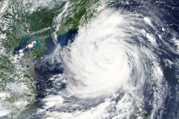 Typhoon Mangkhut hits the Philippines in September 2018 - Elements of this image furnished by NASA - obrazy, fototapety, plakaty