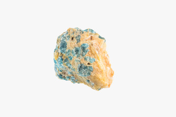Bright apatite stone crystal isolated. Macro shooting.